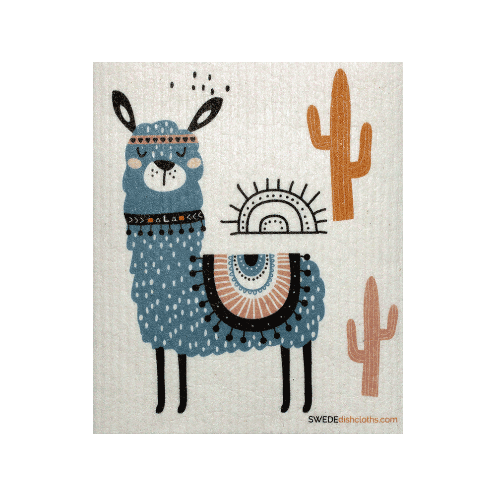 Swedish Dishcloth Blue Llama