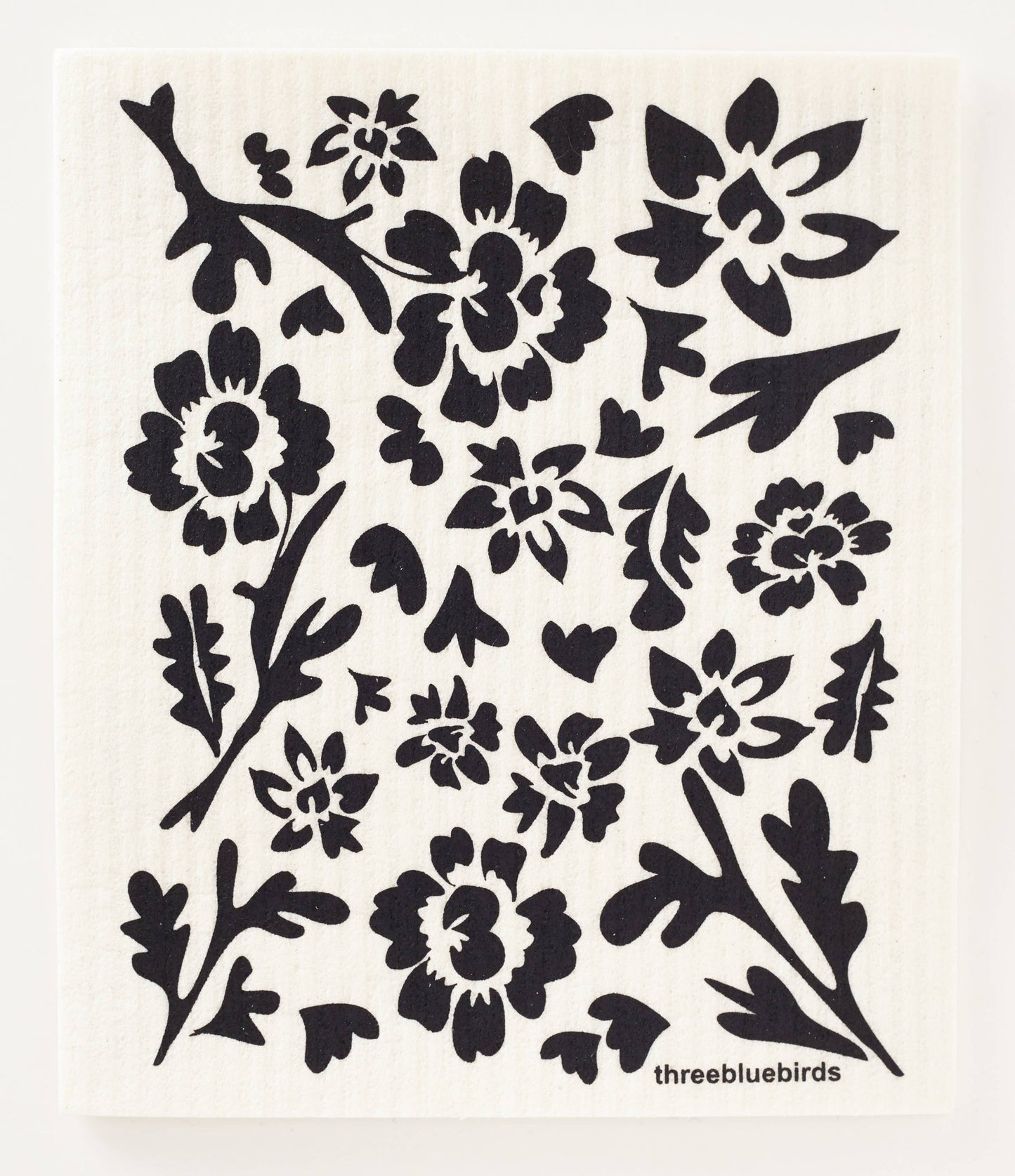 Black Flora on White Swedish Dishcloth